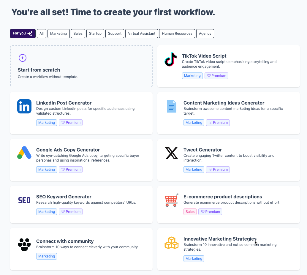 Choose AI workflow template