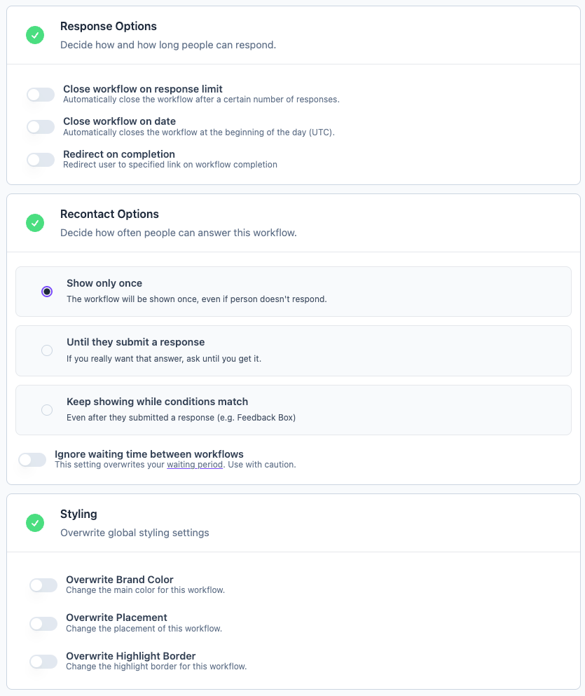 Workflow options and style settings