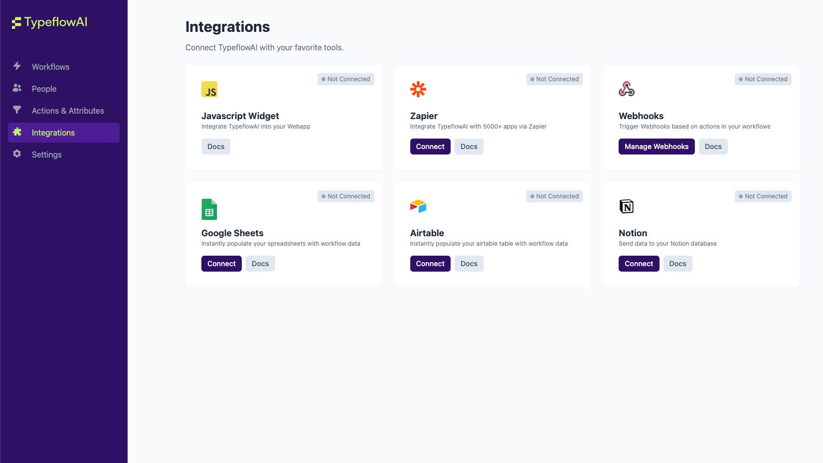 TypeflowAI Integrations Tab