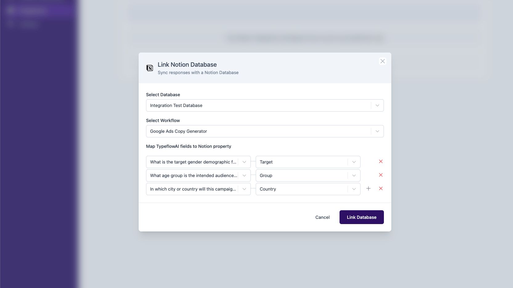 Question to notion database column mapping